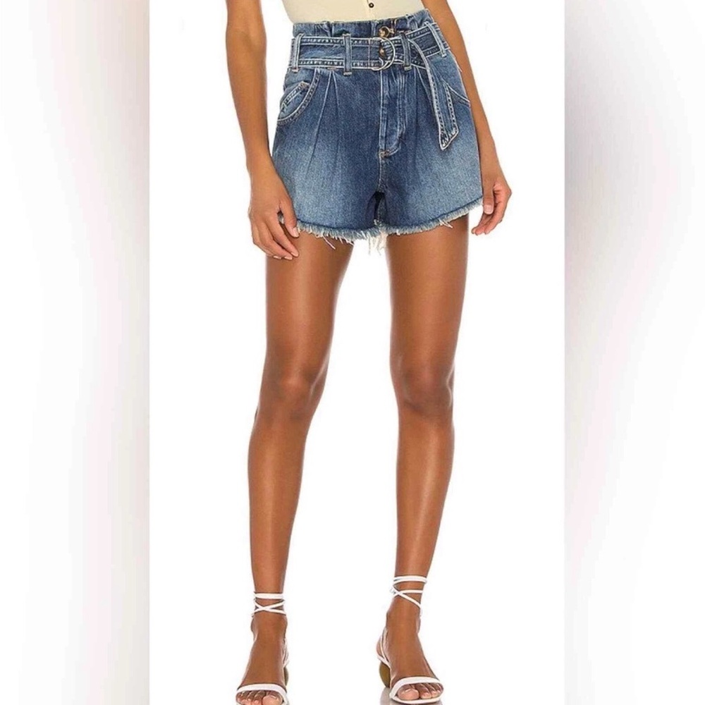 Free People See You Some Time High-Waist Denim Shorts with Belt